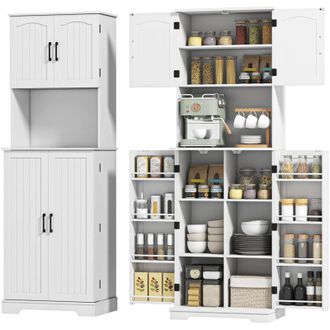 HOMCOM Mobile Cucina Stile Country con Armadietti e Portaspezie Bianco