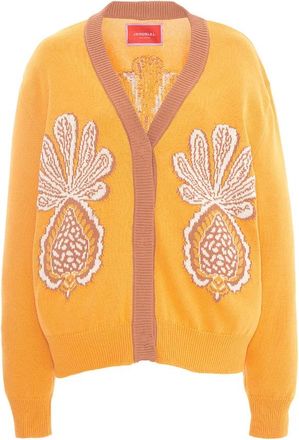 La DoubleJ Maximalistische Ananas Cardigan - Dames - Vesten - Geel - M - Katoen - Truien & Vesten