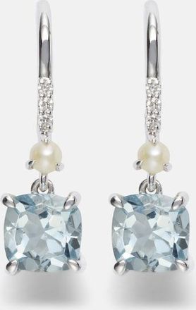 Stone and Strand Pendientes de oro blanco de 14 ct con aguamarinas, perlas y diamantes