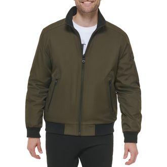 Calvin Klein Mens Water and Wind Resistant Rip Stop Bomber jacket (Standard and Big & Tall), Olive, S