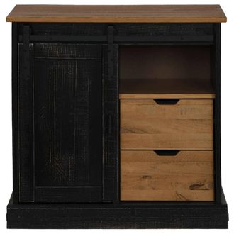 Berkfield Home Sideboard HALDEN with Sliding Door Black 80x40x80 cm Solid Wood | Size: 80 x 40 x 80 cm