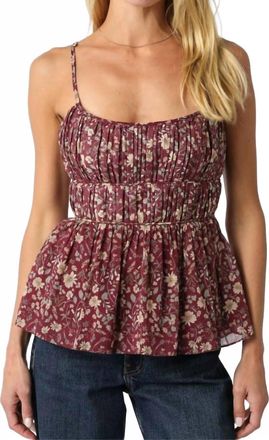 Olivaceous Floral Pleated Top In Plum