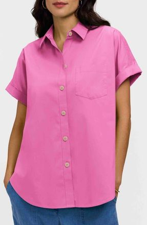 Foxcroft Abigail Short Sleeve Button-Up Shirt in Guava Pink at Nordstrom, Size X-Small