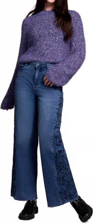 Tribal Brooke High Rise Wide Leg Jeans With Side-Embroidery In Bluedusk