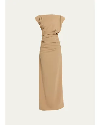 Michael Kors Draped Cap-Sleeve Wool Column Gown