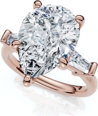 Pompeii3 5 3/4Ct Certified Pear & Baguette Diamond Engagement Ring 14k Gold Lab grown