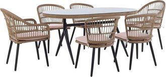 Beliani Garden Dining Set 6 Seater ALIANO with Cushions PE Rattan Pastel Pink