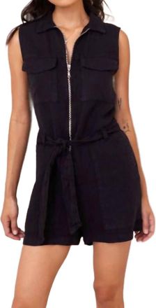 Bella Dahl Zip Front Linen Romper In Black