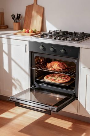 Living and Home 60L 60cm Built-in Electric Fan Oven Gill 8 Function with Air Fry Microwave in Black