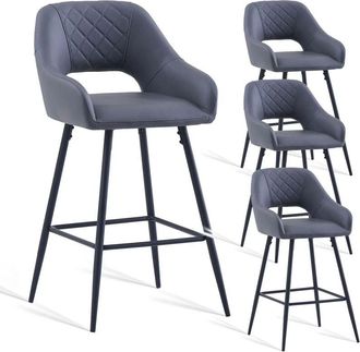 Ainpecca 4pcs Grey Bar Stool Faux leather Seat w/Backrest &Armrest Metal Leg Kitchen Breakfast
