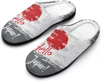 Generic Japanese Flag Hello Japan Slippers Men Winter Warm Cotton Anti-Slip Indoor Slip-Ons House Shoes
