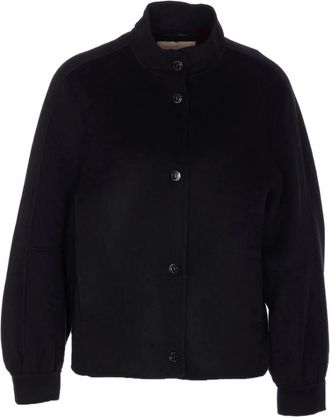 Twinset Zwarte wollen jas met logodetail - Dames - Zomerjassen - Zwart - L - Wol - Jassen