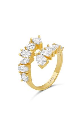 SHYMI Multicut Cubic Zirconia Bypass Ring in Gold/White Stone at Nordstrom, Size 6