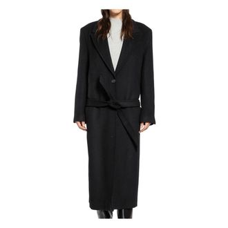 The Attico Belted Coats, female, Black, Size: S Long Twill Wool Coat