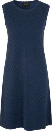Marc Cain Fijngebreide jurk - Dames - Korte kleedjes - Blauw - S - Wol - Kleedjes