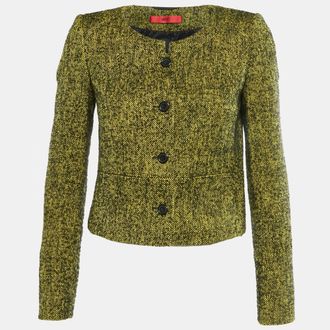 HUGO BOSS Yellow/black Boucle Collarless Jacket