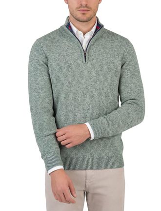N-Z-A- NEW ZEALAND AUCKLAND katoenen NZA trui half zip groen gem&ecirc;leerd gebreid