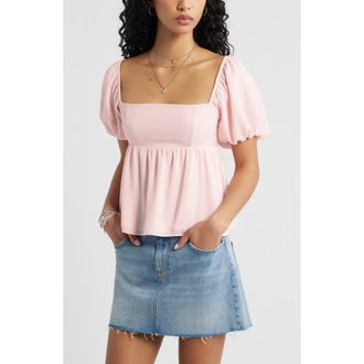 BP. Print Bubble Sleeve Babydoll Top in Pink Balm at Nordstrom, Size Xx-Small