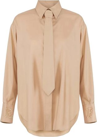 Elisabetta Franchi Katoenen overhemd met strik - Dames - Overhemden - Beige - L - Katoen - Overhemden