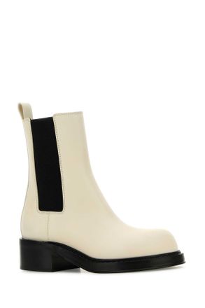 Bottega Veneta Womens Ivory Leather Cliff Ankle Boots Seasalt Stivali