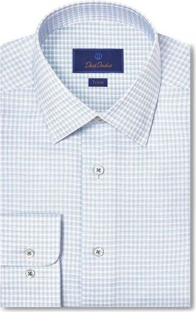 David Donahue Trim Fit Check Stretch Cotton Twill Dress Shirt in White/blue at Nordstrom, Size 14.5 - 32
