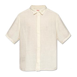 Diesel Shirt S-Uccle-A - Heren - Korte mouwen Overhemden - Beige - XL - Linnen - Overhemden