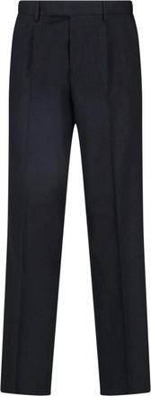 Pantaloni Torino Black High-Waisted Pleated Wool-Cashmere Formal Pants