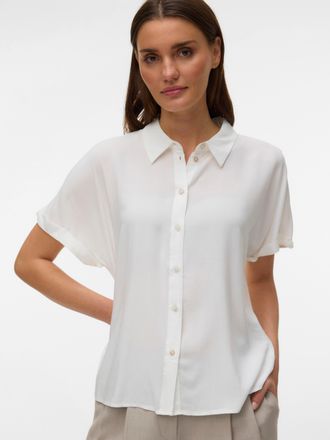 Vero Moda Kurzarmbluse VERO MODA VMALICE SS SHIRT WVN NOOS, Damen, Gr. XL, snow wei&szlig;, Web, Obermaterial: 100% Viskose, unifarben, normal, Blusen Kurzarmbluse, V
