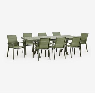 Sklum Set De Mesa Extensible Rectangular 180-240x90 Cm Y 8 Sillas De Jard&iacute;n Apilables Con Reposabrazos En Aluminio Karena Sklum