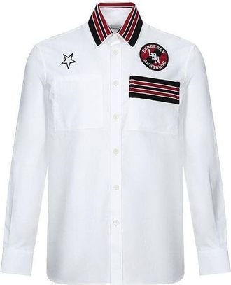Burberry Tidewater Logo Pattern Cotton Loose Oxford Shirt, Size X-Small
