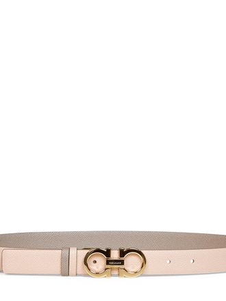Ferragamo Womens Two-Tone Reversible Gancini Leather Belt, Grey Calf