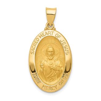 Diamond2Deal 14k Yellow Gold Polished and Satin Sacred Heart of Jesus Medal Hollow Pendant