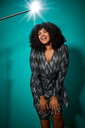 Roman Shimmer Stretch Wrap Dress