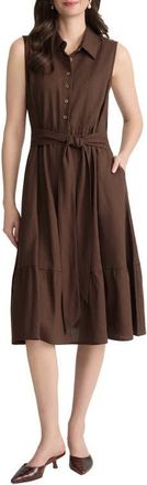 Jones New York Tie Waist Sleeveless Midi Dress in Fudge at Nordstrom, Size 10