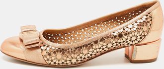 Ferragamo Metallic Leather Laser Cut Vara Bow Pumps