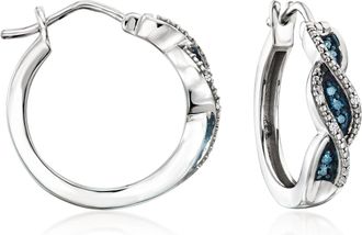 Ross-Simons White and Blue Diamond Twisted Hoop Earrings in Sterling Silver
