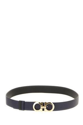 Ferragamo Navy Blue Textured Reversible Belt