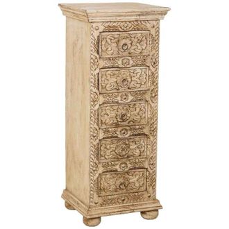 Wanderlust Deco Sinfonier De Madera Artesanal Con 5 Cajones Blanco 45x40x100h Cm