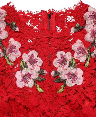 Dolce & Gabbana Womens Red Lace Floral Embroidery Long Sleeves Top Cotton Viscose Nylon