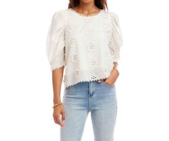 Karen Kane Puff Sleeve Embroidered Top - Petite In Off White