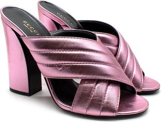 Gucci Pink Metallic Leather Sylvie Mules Size 40.5