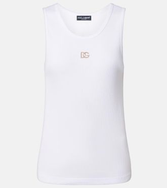 Dolce & Gabbana DG embellished ribbed-knit cotton tank top