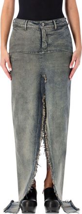 Rick Owens Womens Long Denim Sliced Skirt - Blue Cotton - Size 26 (Waist)