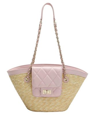 Tiffany & Fred Quilted Straw Tote With Chain