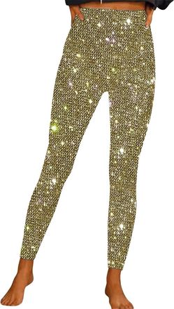 Generic Women Sequin Leggings - High Waisted Leggings For Women Fashion Sparkle Sequin Trousers Lightweight Fit Full Length Pants Slimming Casual Trousers Mag