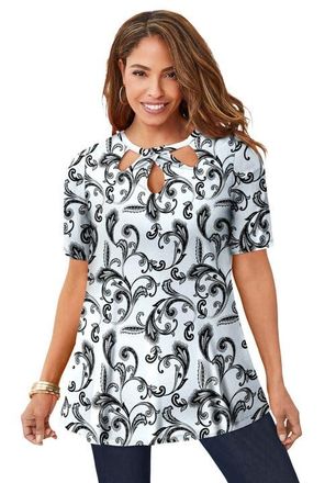 Jessica London Stretch Knit Cutout Swing Tunic in Ivory Paisley Scroll at Nordstrom, Size 12