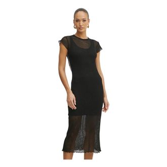 Pinko Pinko - Gebreide Maxi Jurk - Dames - Jurken - Zwart - Maat: XS Nylon
