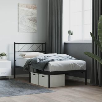 vidaXL Estructura Cama Sin Colch&oacute;n Con Cabecero Metal Negro 90x190 Cm Vidaxl