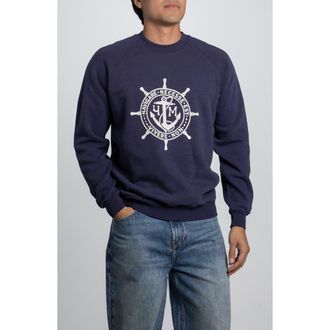 Elwood Vintage Navigare Necess Crewneck Sweatshirt in Navy at Nordstrom, Size X-Large