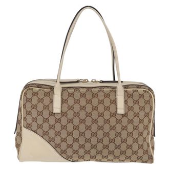 Gucci New Britt Boston Gg Canvas Beige Canvas Handbag (Pre-Owned)